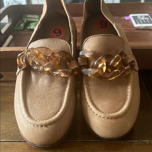 See By Chloe Tan Suede Flats with Gold Chain